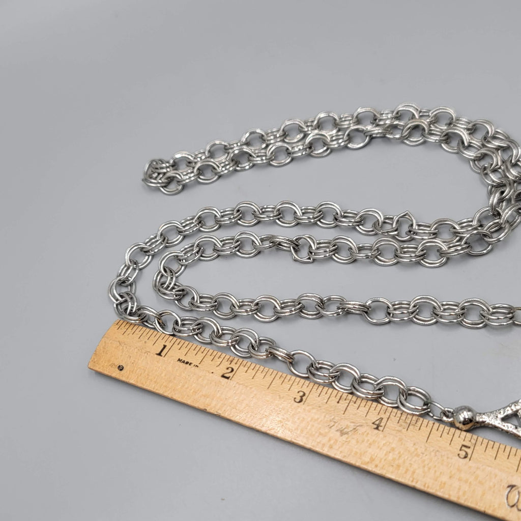 Vintage Lariat Necklace MCM Statement Silver tone LONG 36" + 5.5" Tassels