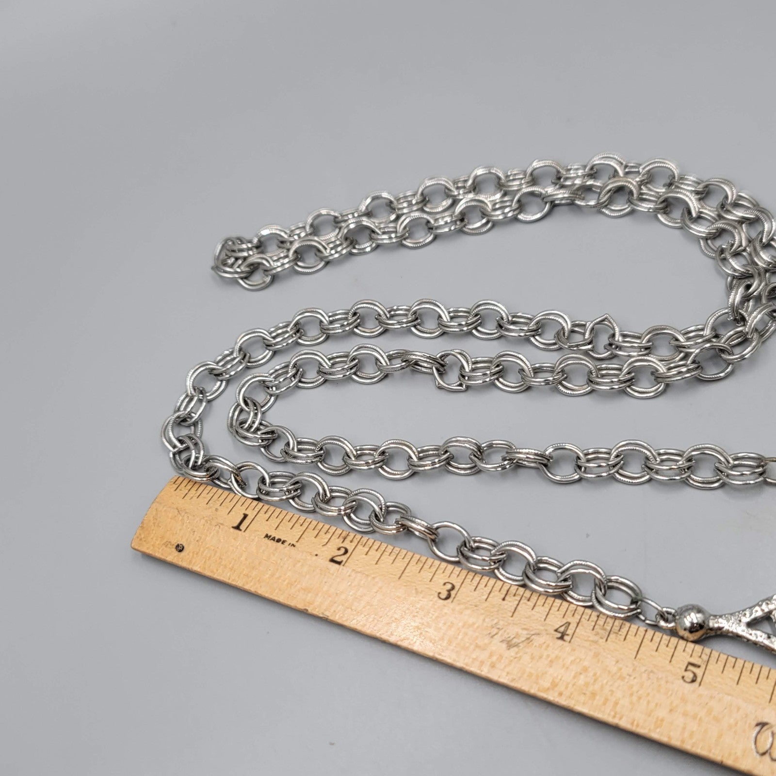 Vintage Lariat Necklace MCM Statement Silver tone LONG 36" + 5.5" Tassels