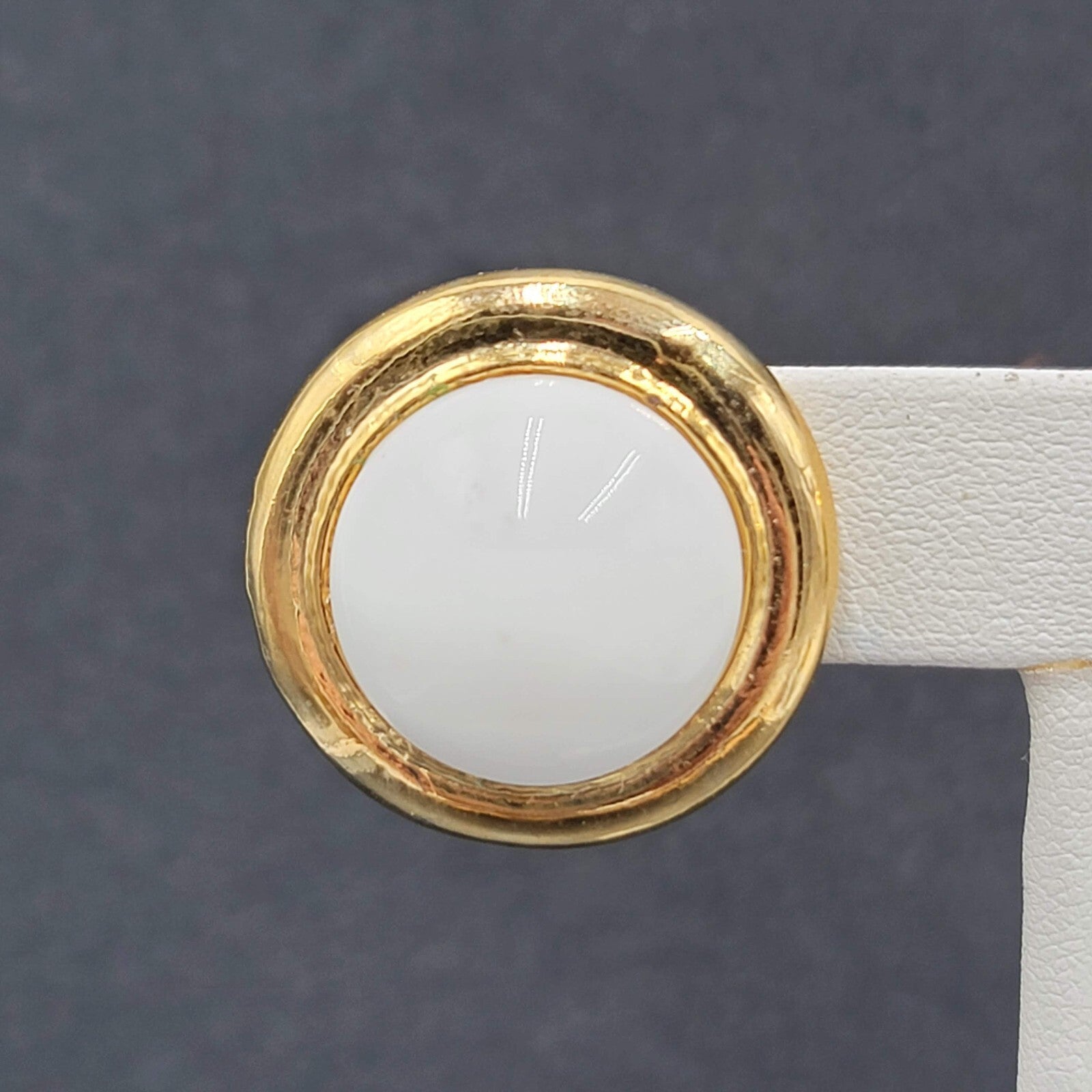 Vintage Clip on Earrings Gold tone White Acrylic Dome Drop Studs 1"