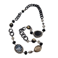 Large Statement Black Metal Eclectic Stone Beads Necklace 36 in