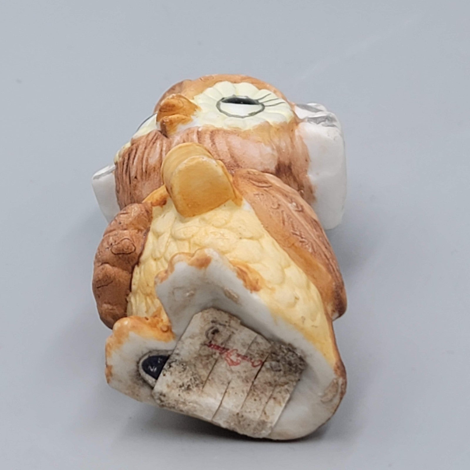 Vintage Owl Miniature Ceramic Figurine Judge Gavel Hand Painted Korea 2.5 in