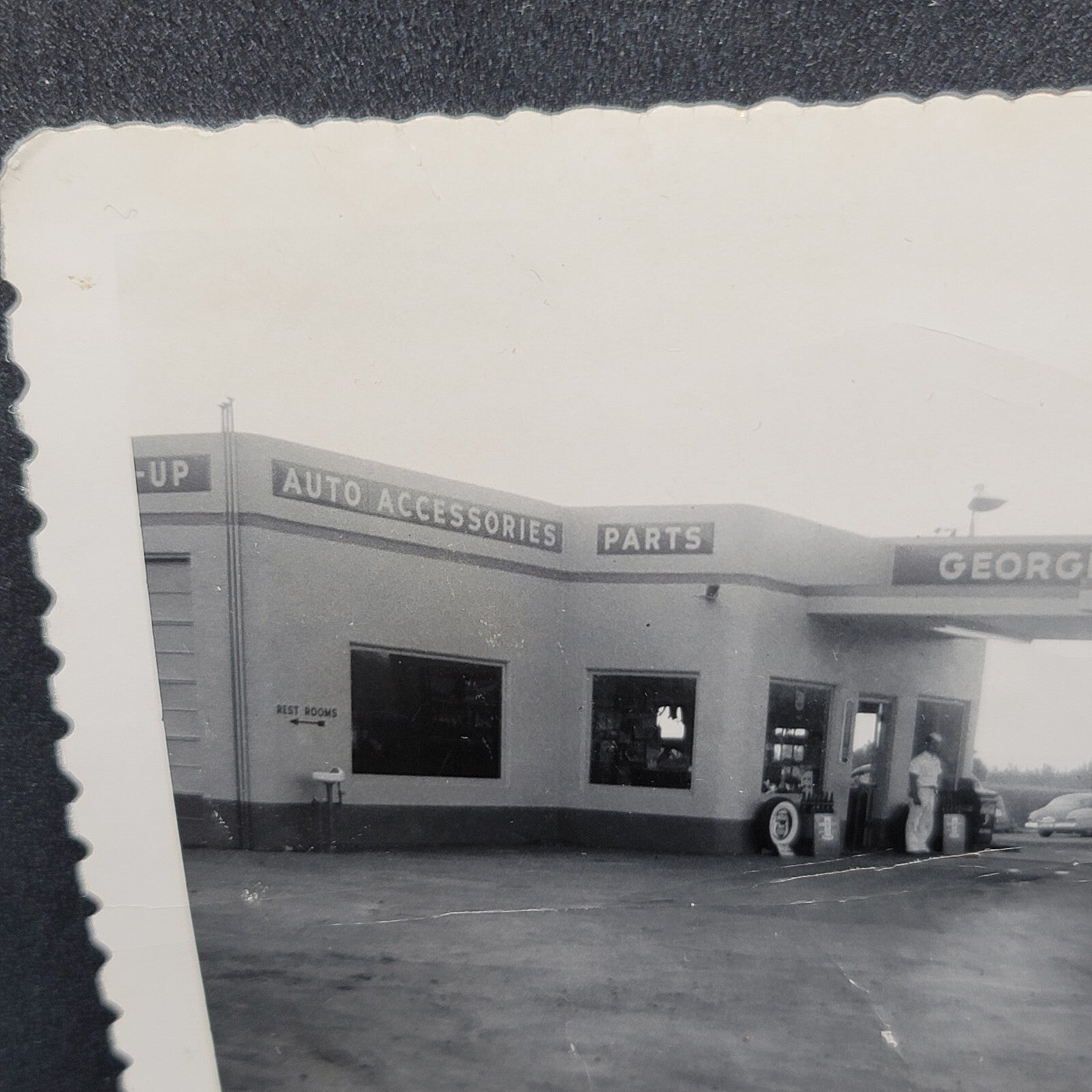 Vintage Photo Chevron Gas Station Garage 1952 Black & White OOAK 5" x 3.5"