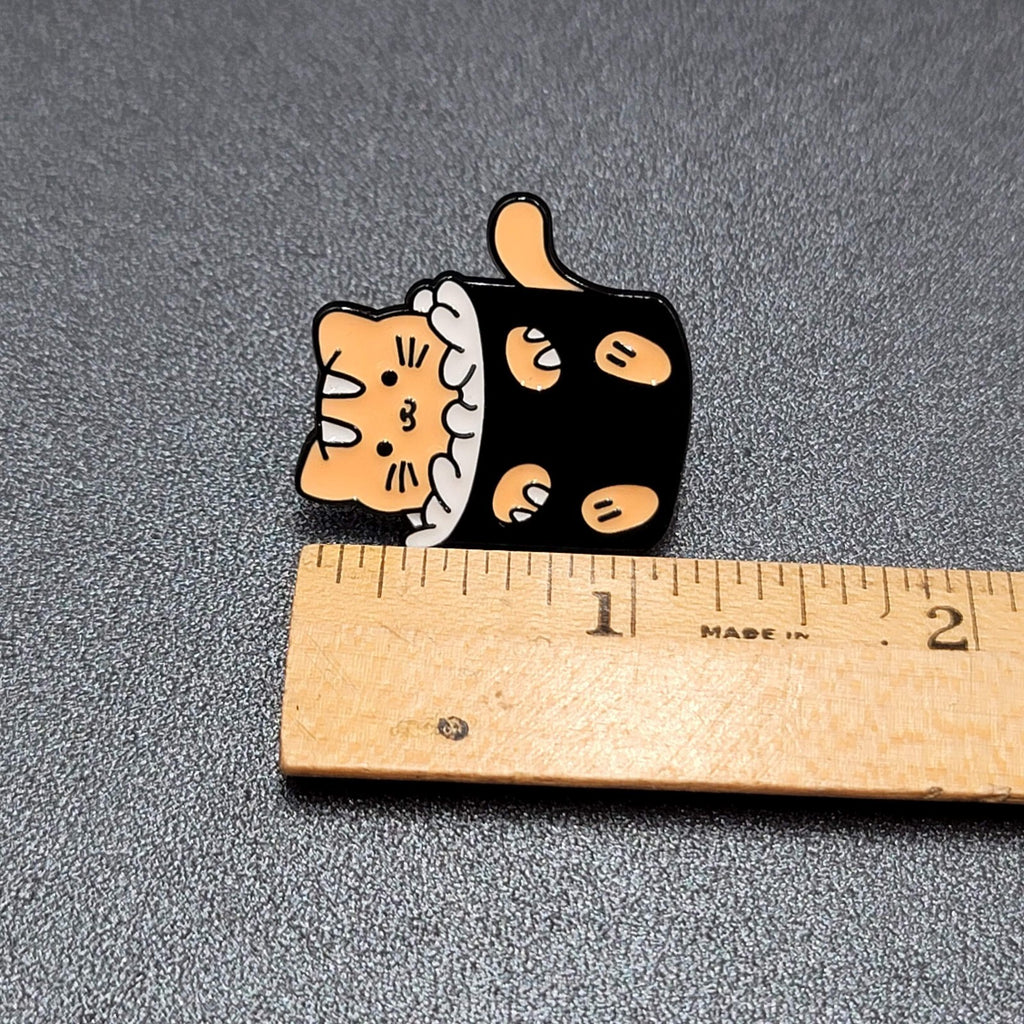 Orange Tabby Cat Enamel Lapel Hat Pin Sushi Roll 1 1/8"