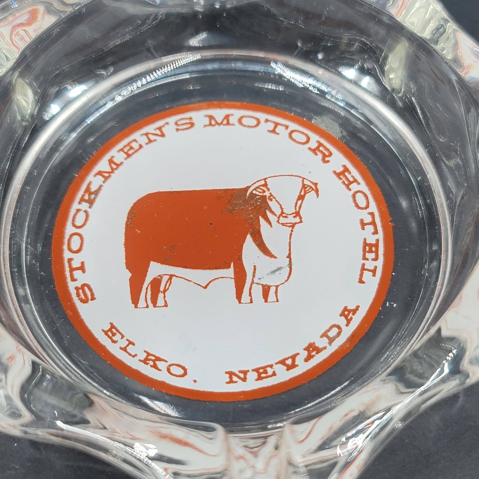 Vintage Glass Stockmens Motor Hotel Ashtray Elko Nevada Casino