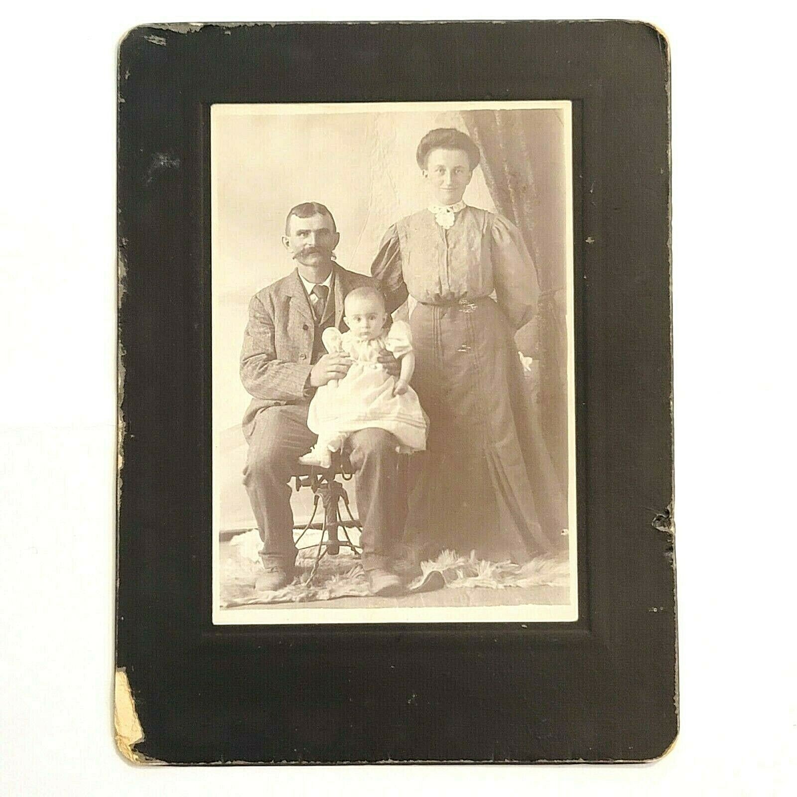 Antique Cabinet Card Photo Family Mustache Baby Smiles