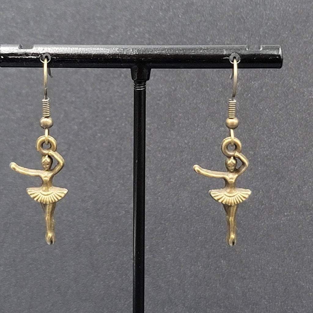 New Ballerina Pierced Earrings Bronze tone Dangle 1"