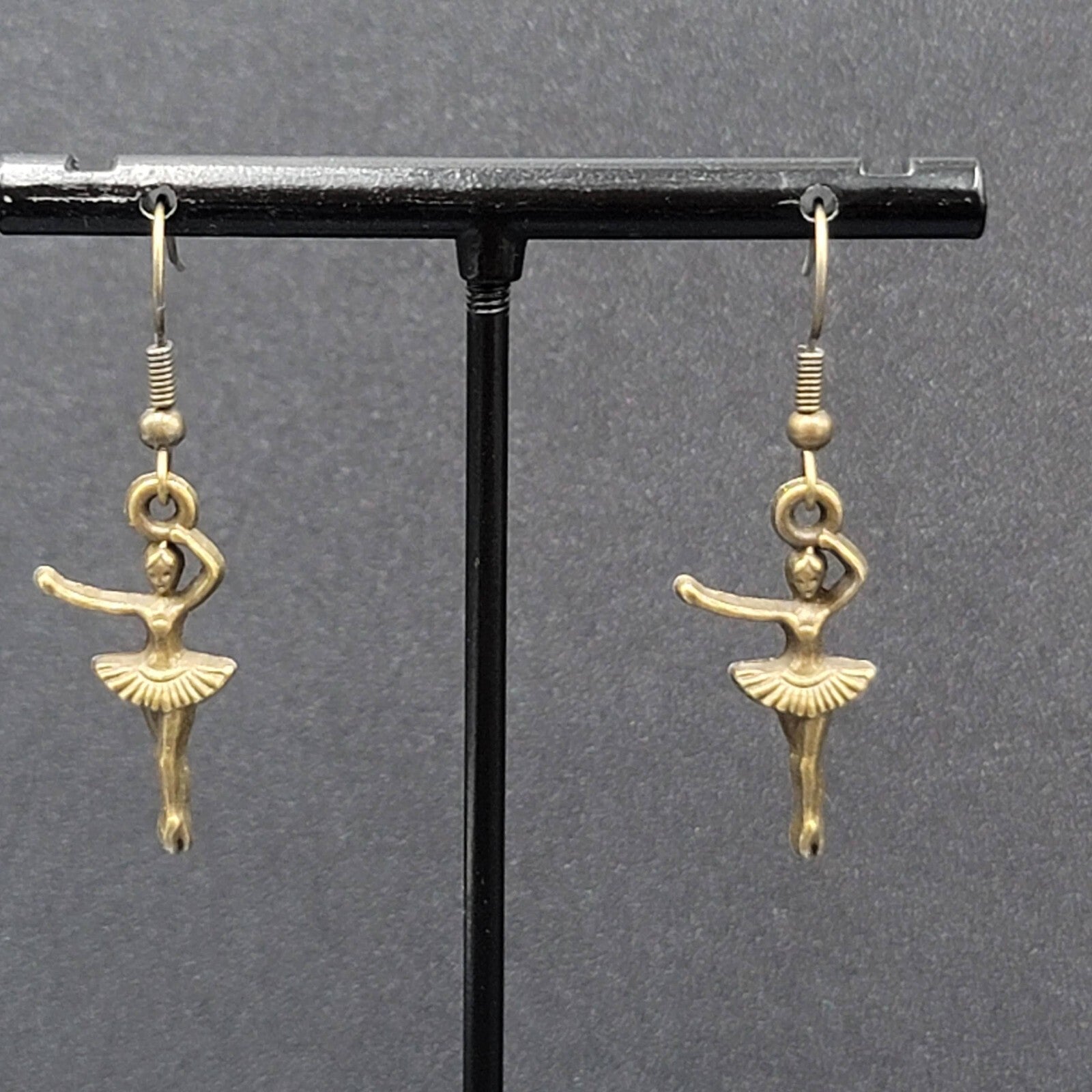 New Ballerina Pierced Earrings Bronze tone Dangle 1"