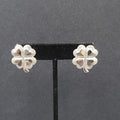 Vintage Pierced Earrings Shiny Silver tone 4 Leaf Shamrocks 1"