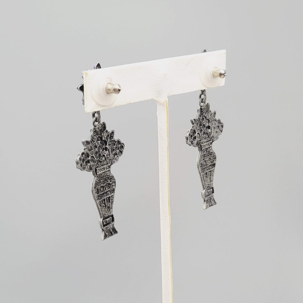 Vintage Don Lin Pierced Earrings Flower Bouquet Dangle 2.5"