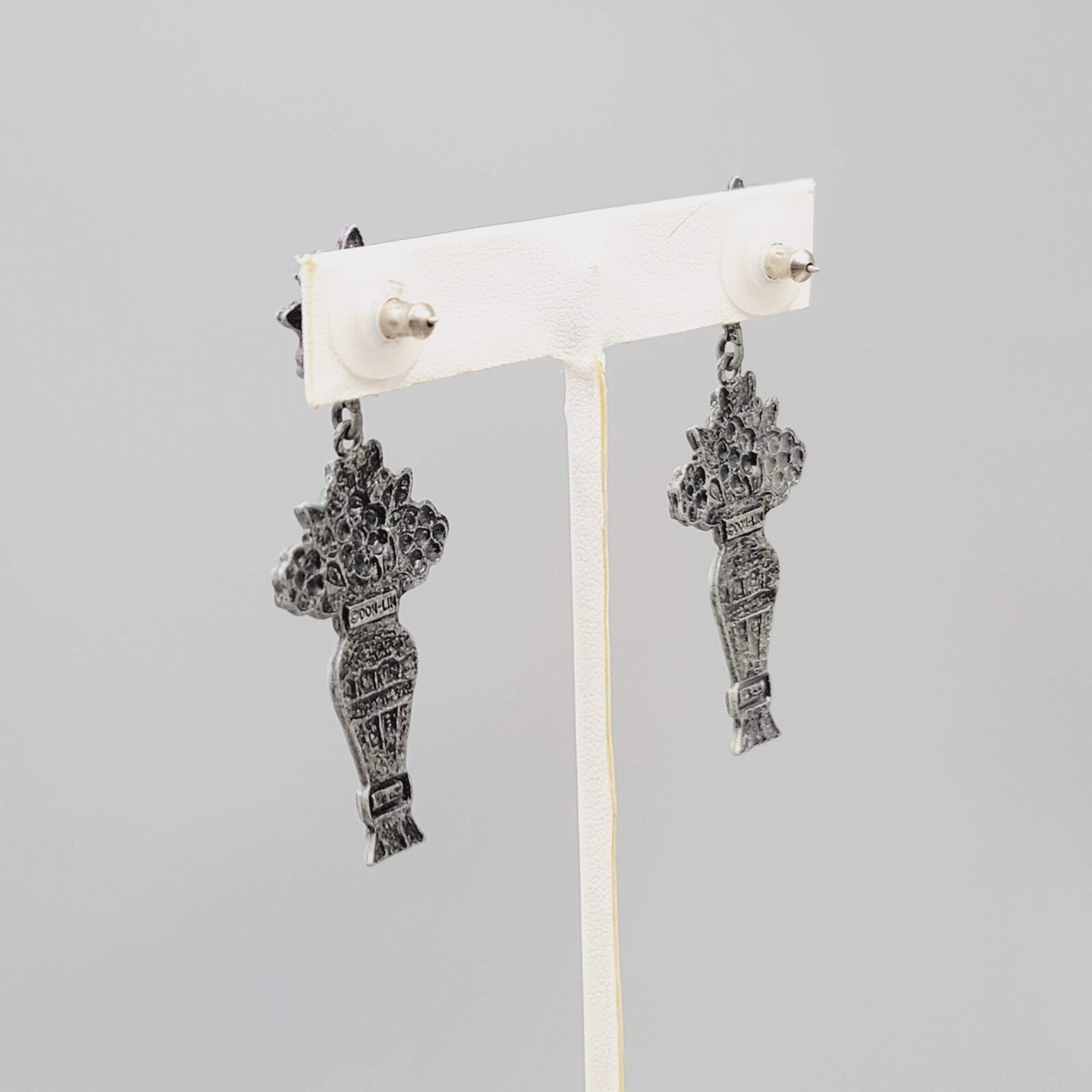 Vintage Don Lin Pierced Earrings Flower Bouquet Dangle 2.5"