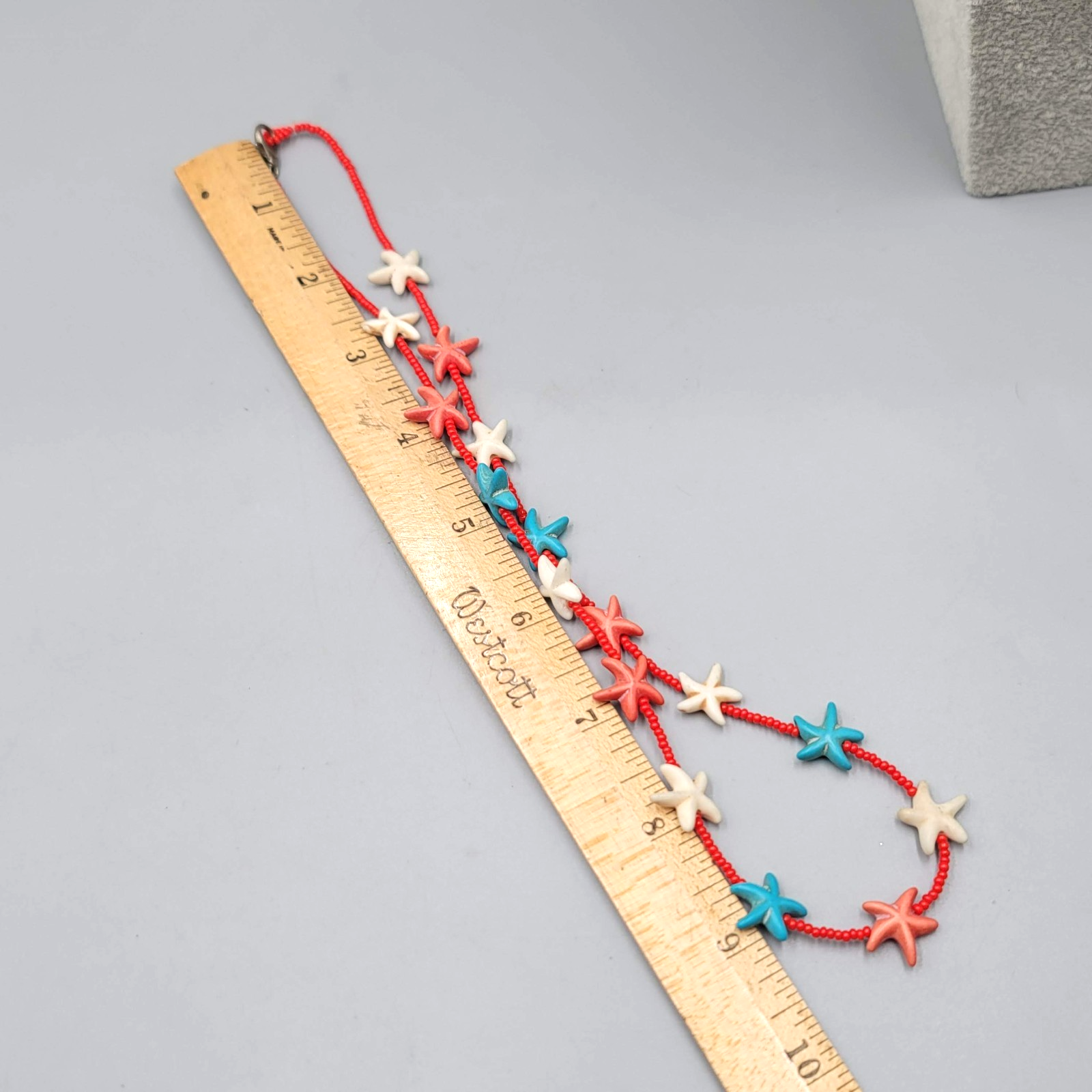Red White Blue Stone Starfish Bead Necklace 20 in