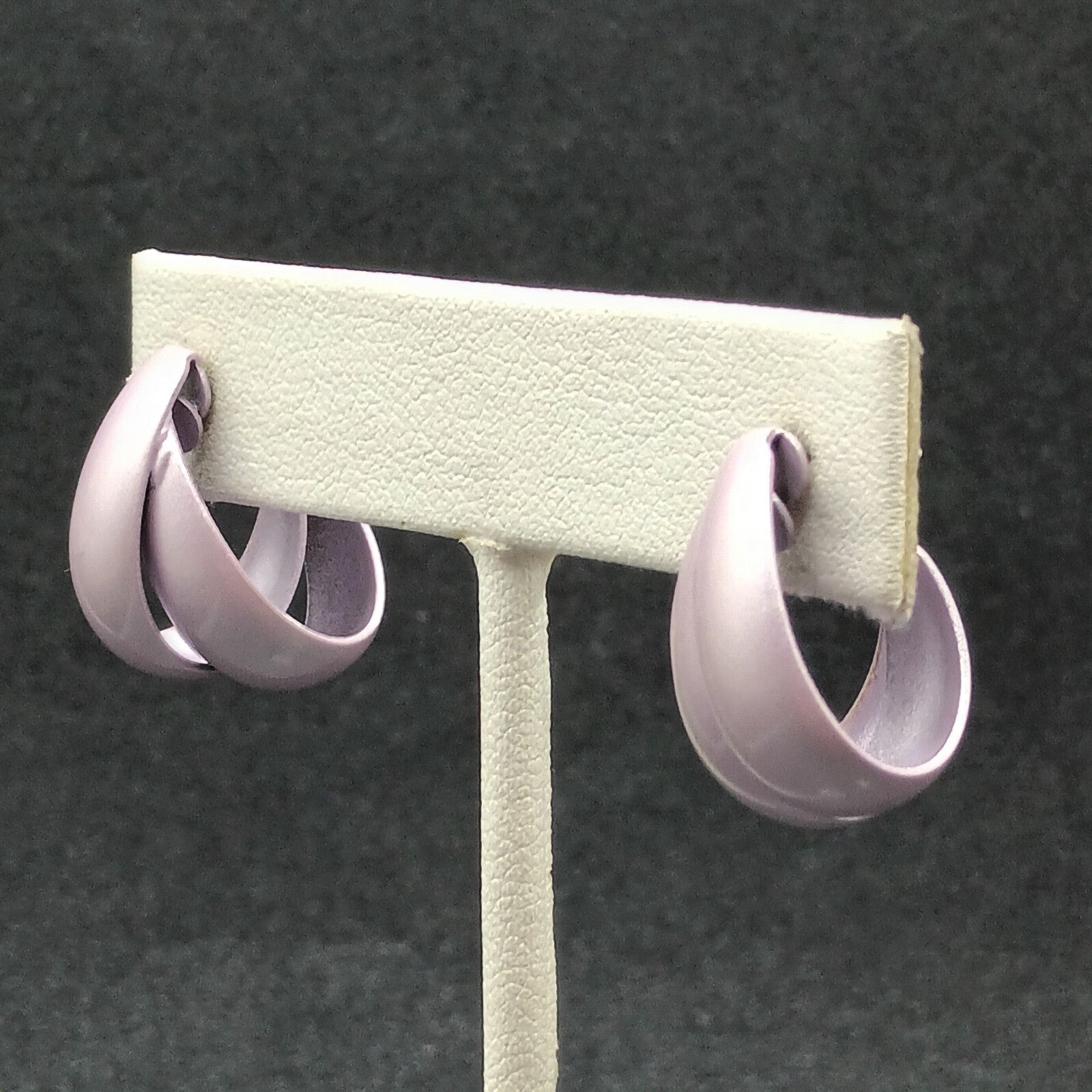 Vintage Pierced Earrings Purple enamel Dual Band Flat Hoop 7/8"