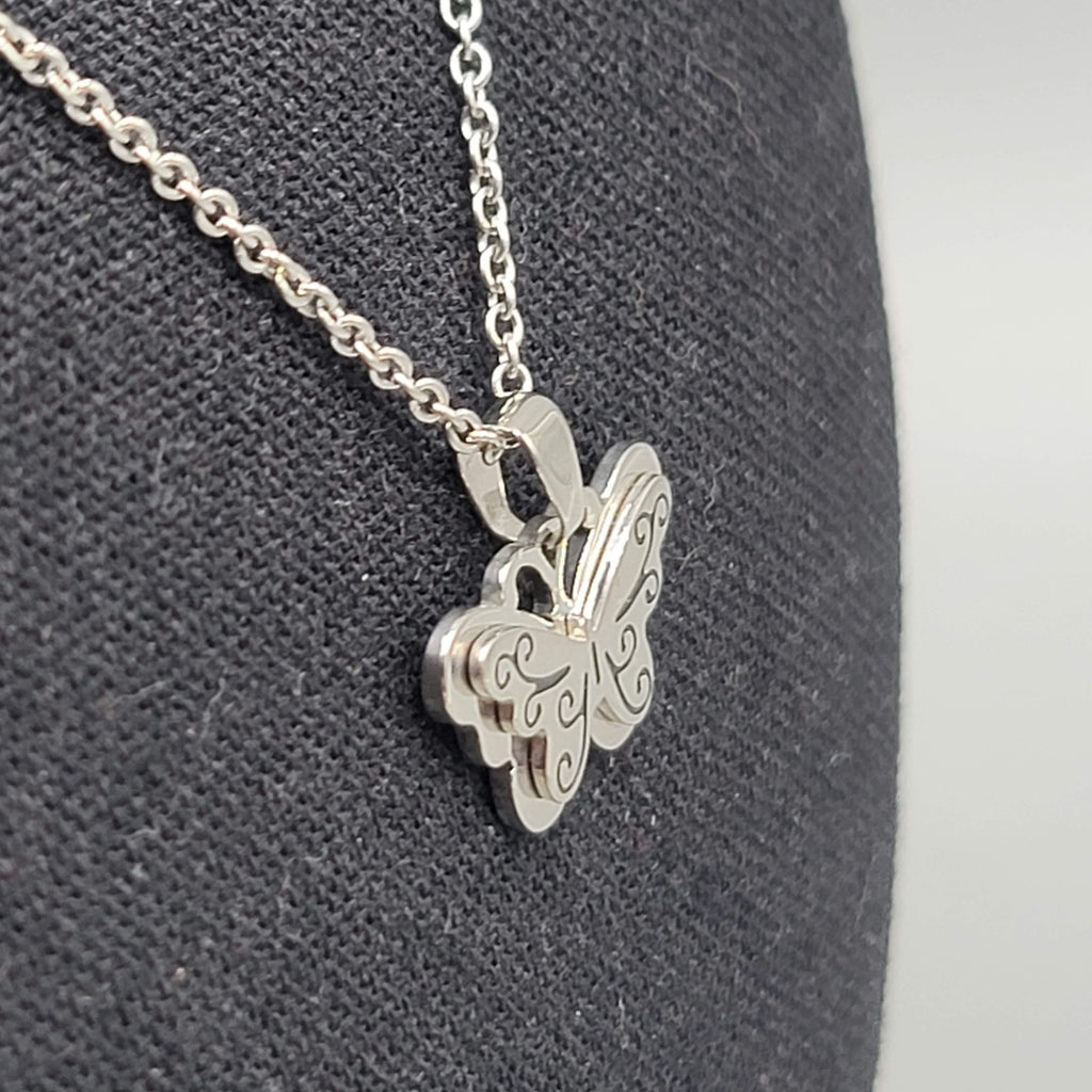 JCM Embrace Life Butterfly Pendant Necklace Silver tone Stainless Steel 18 in