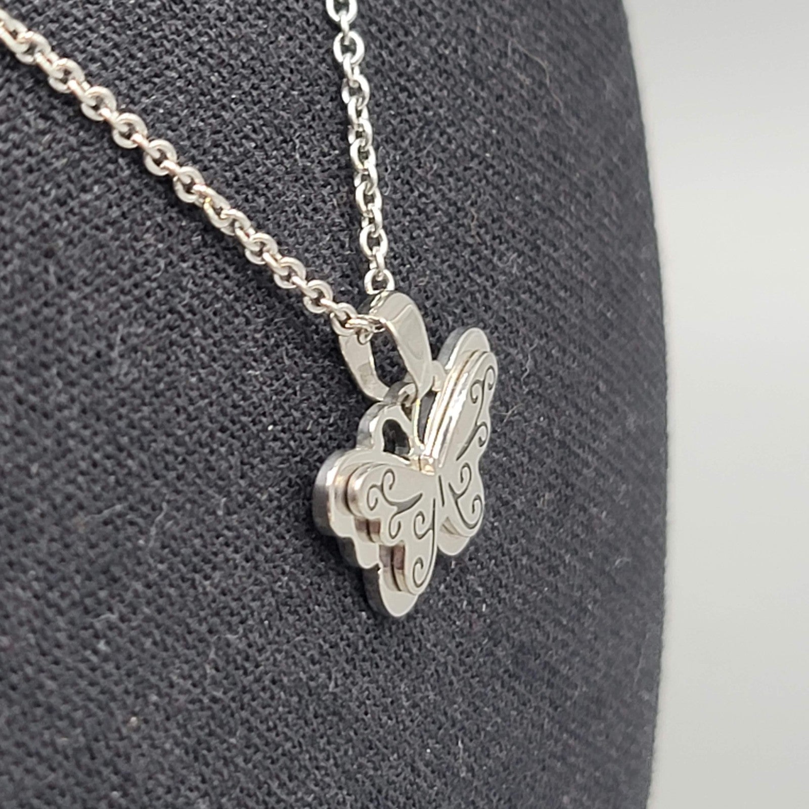 JCM Embrace Life Butterfly Pendant Necklace Silver tone Stainless Steel 18 in