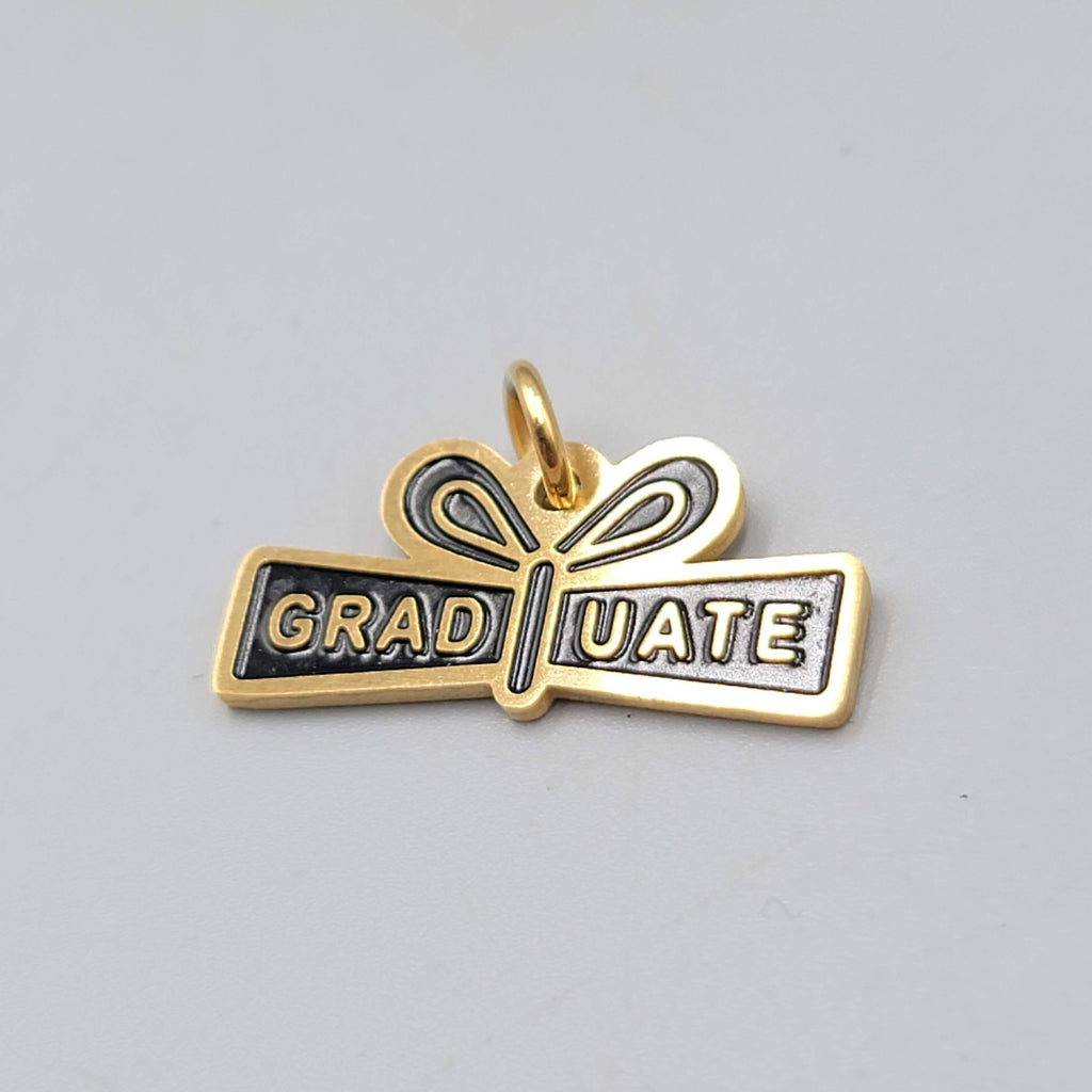 Graduate Scroll Charm Pendant Gold Tone Black Enamel Graduation Gift Jewelry 1 i