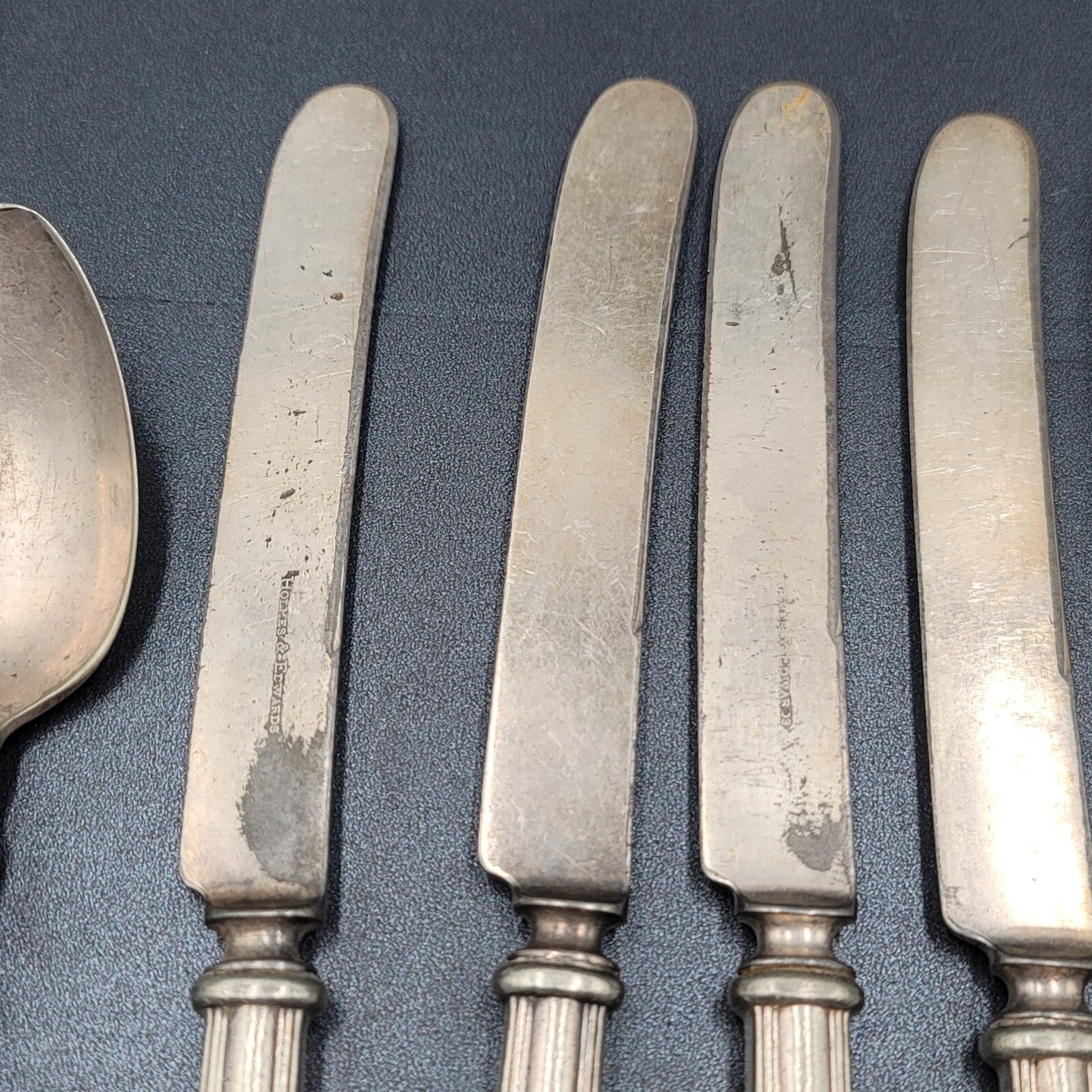 6 Antique Holmes Edwards Dinner Knives Flower 1 Serving Spoon