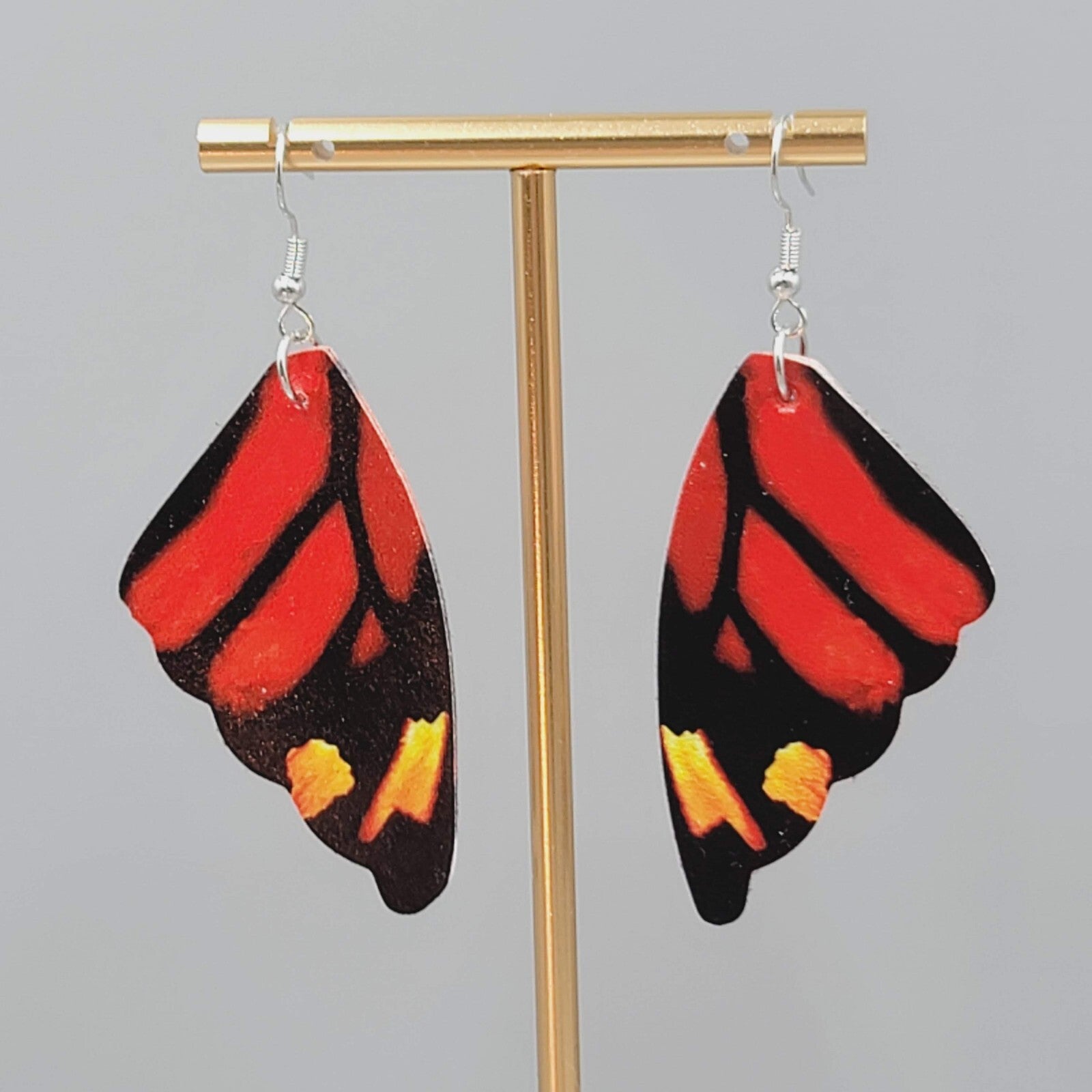 Butterfly Wing Pierced Earrings Red Statement Dangle 2.25"