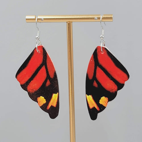 Butterfly Wing Pierced Earrings Red Statement Dangle 2.25"