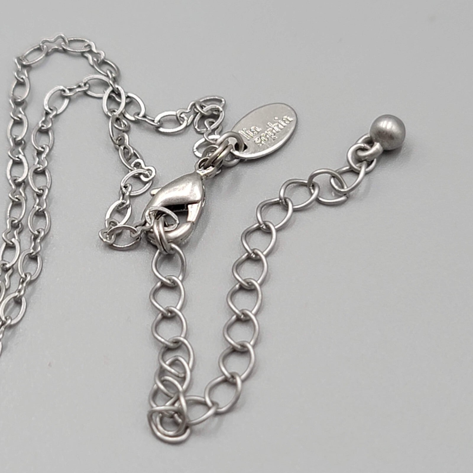 Lia Sophia Necklace Pendant Black Bead Silver tone Chain 16"-19"