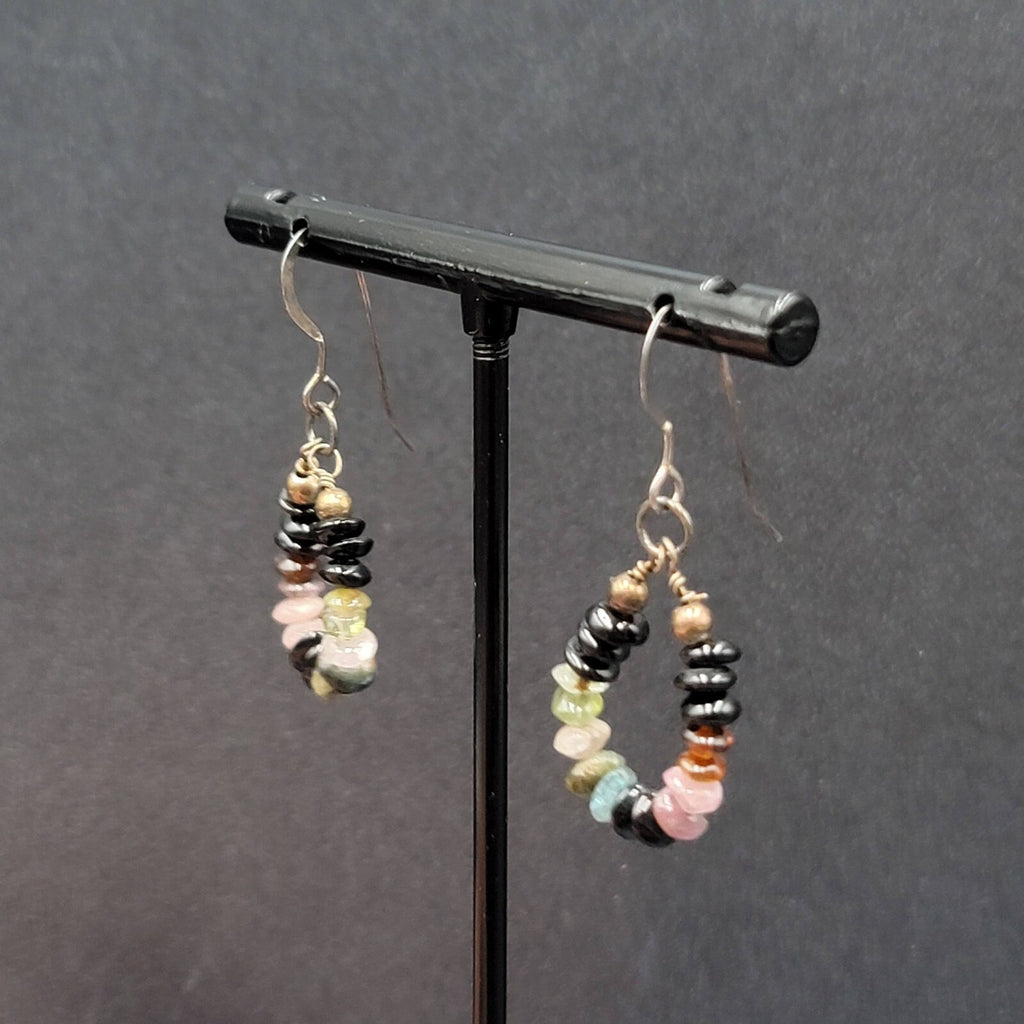 Pierced Earrings Tiny Semi Precious Gemstone Beads Dangle Loop 3/4"