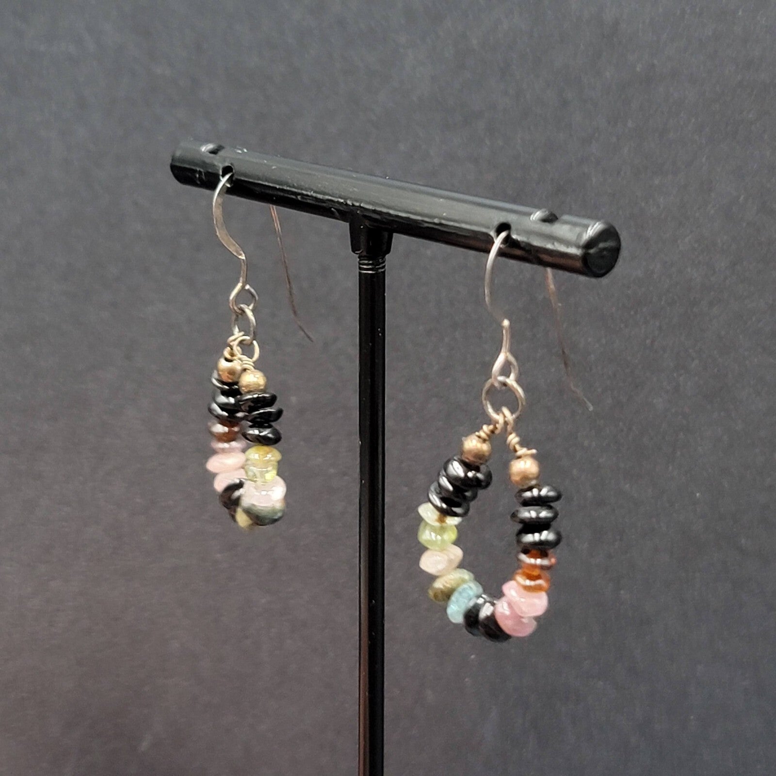 Pierced Earrings Tiny Semi Precious Gemstone Beads Dangle Loop 3/4"