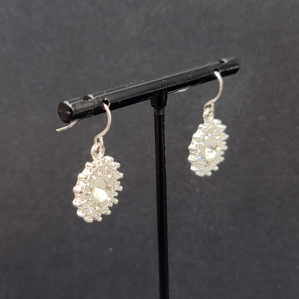 Pierced Earrings Silver Plated Crystal Rhinestone Dangle 3/4"