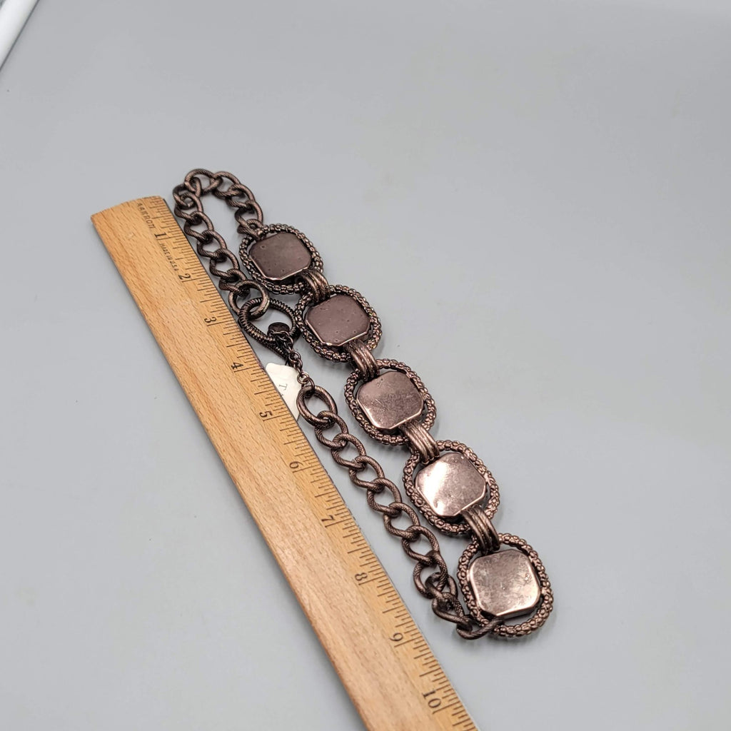Talbots Necklace Large Statement Dark Bronze tone Green Accents 18 in Toggle