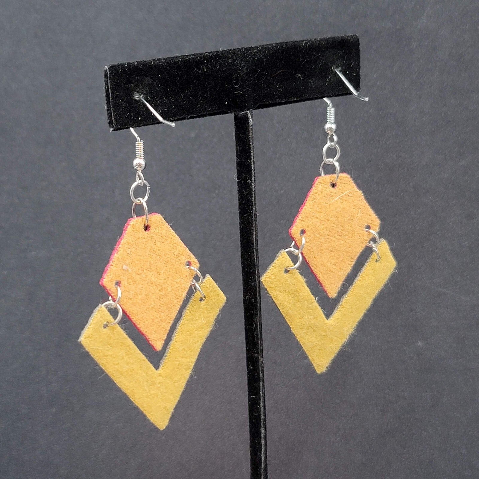 Buddha Pierced Earrings Red Brown Felt Dangle Lightweight 2"