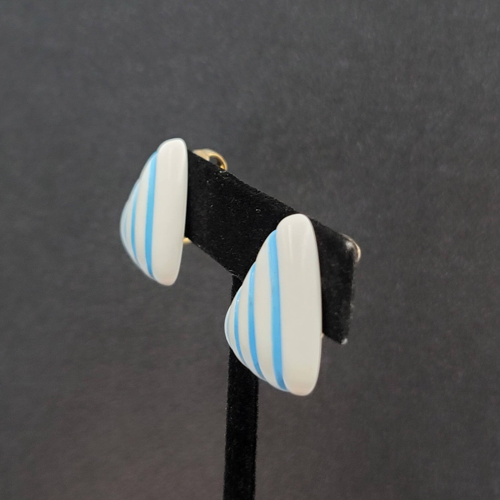 Vintage Clip on Earrings Acrylic White Blue Triangle 1"