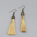 Tassel Pierced Earrings Bronze tone Gold Thread Dangle 2"