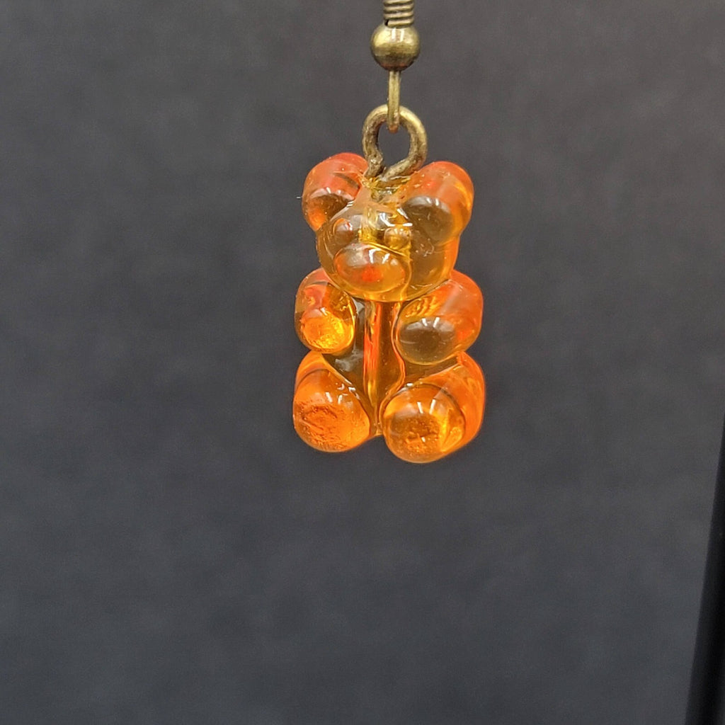 New Orange Gummy Bear Pierced Earrings Bronze tone Hooks Dangle 3/4"