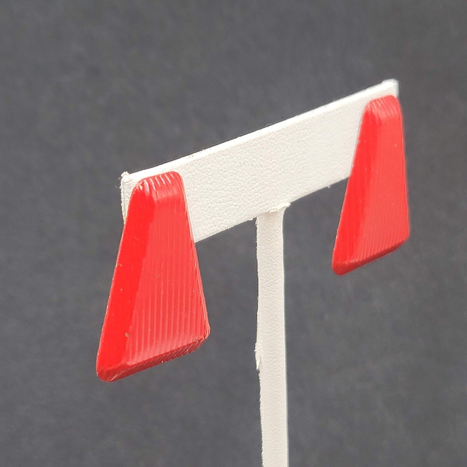 Vintage Pierced Earrings Red Enamel Drop 1.25"