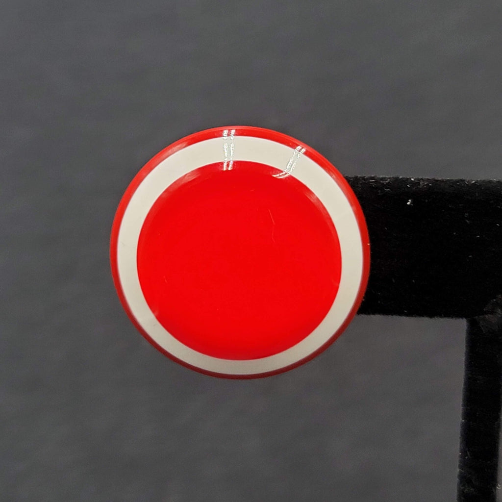 Vintage Pierced Earrings Bright Red and White Acrylic Round Studs 1"