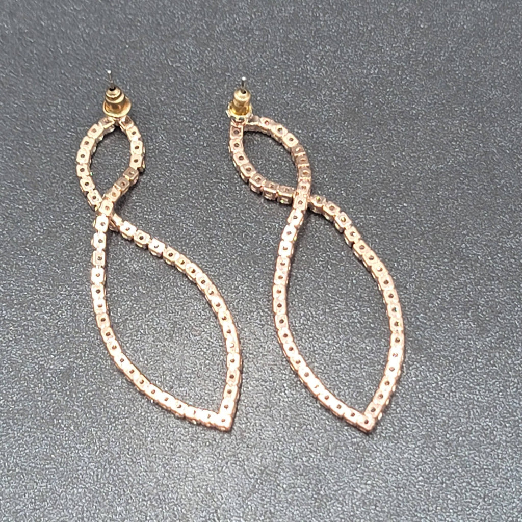 Pierced Earrings Rose Gold tone Crystal Prom Wedding Dangle 2.5"
