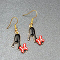 High Heel Shoes Pierced Earrings Gold tone Red Black Enamel Dangle 1"