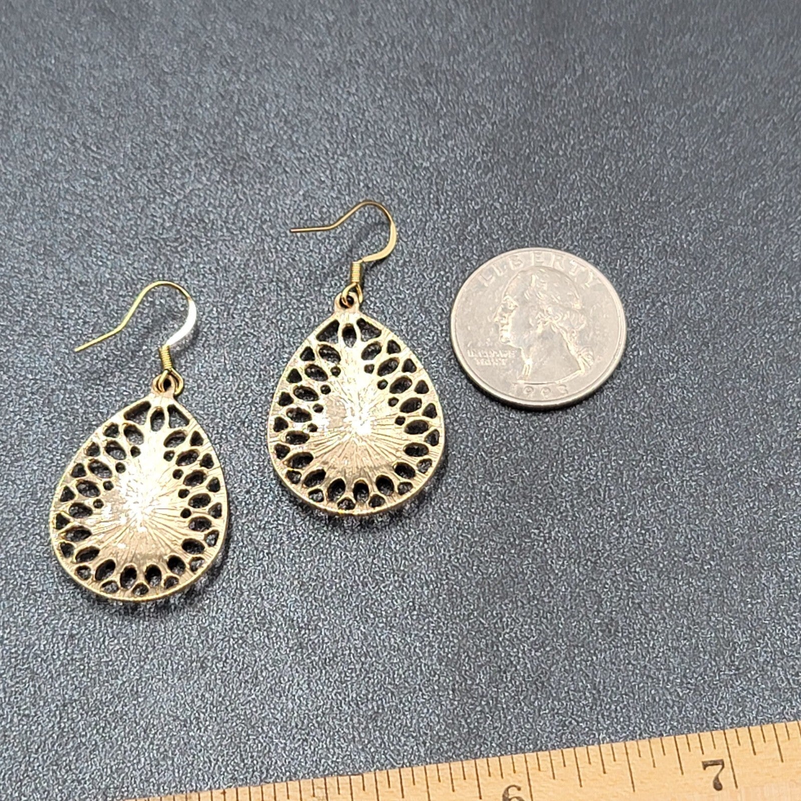 Pierced Earrings Gold tone Teardrop Rhinestone Enamel Dangle 1.25"
