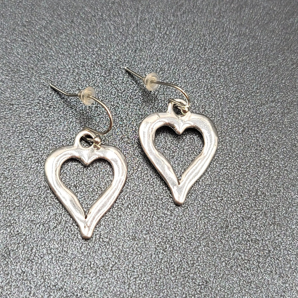 Pierced Earrings Silver tone Open Heart Dangle 1"