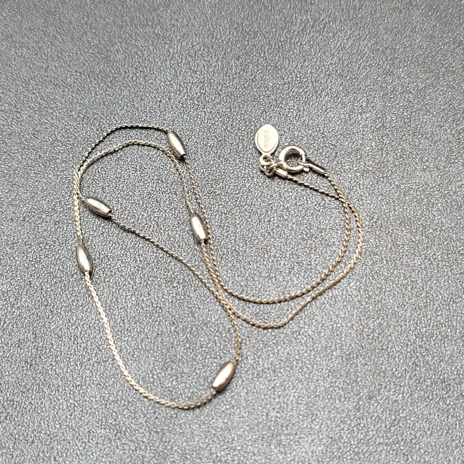 Vintage MONET Silver tone Chain Station Necklace 15" Small and Dainty