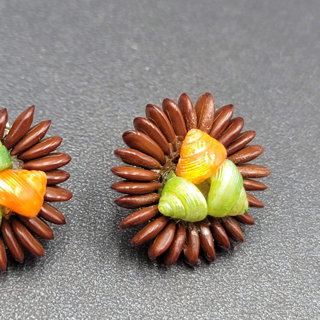 Vintage Clip on Earrings Apple Seed Seashells Button Style 1"
