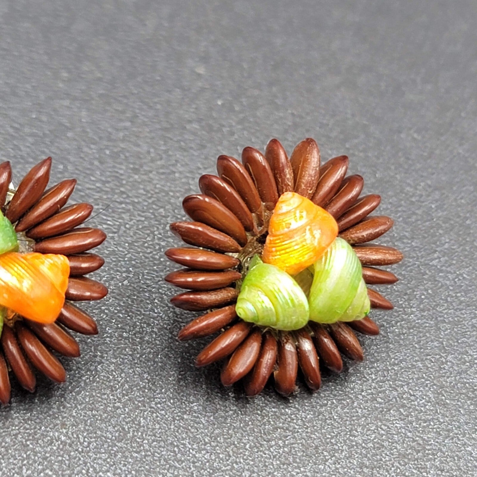 Vintage Clip on Earrings Apple Seed Seashells Button Style 1"