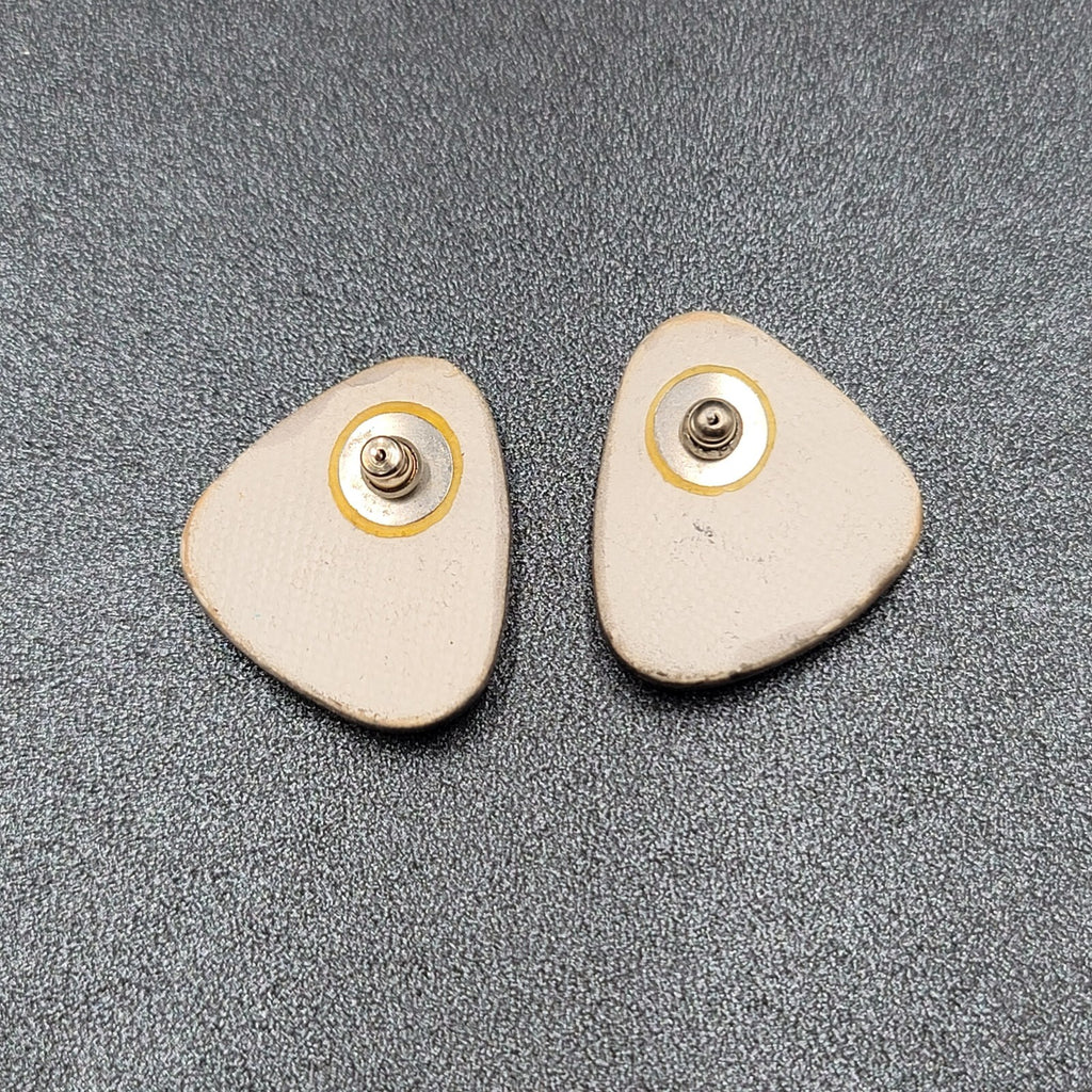 Vintage Pierced Earrings Black White Ceramic Geometric Drop 1.25"