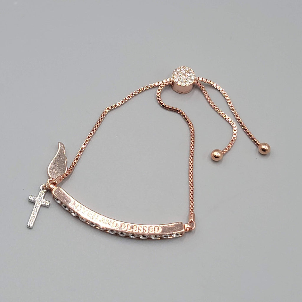 IBB CN Loved and Blessed Bracelet Rose Gold tone Crystal Rhinestone Adjustable
