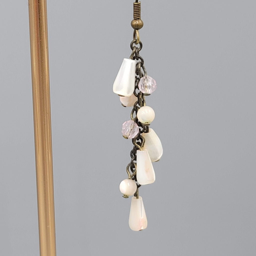 Mother of Pearl Beads Pierced Earrings Bronze tone Dangle 2 in