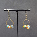 Pierced Earrings Multicolor Shell Beads Dangle Hoops 1 1/8"