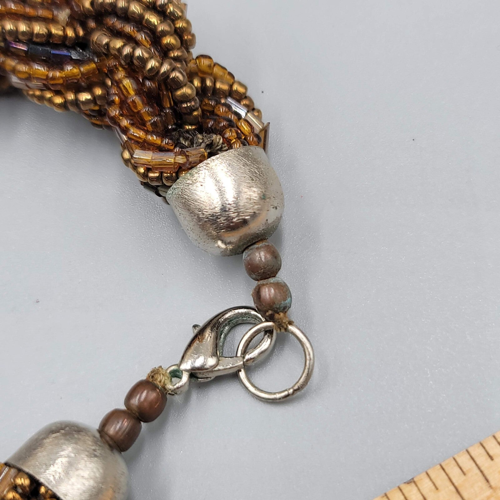 Vintage Brown Seed Bead Twist Necklace Large Statement 20"