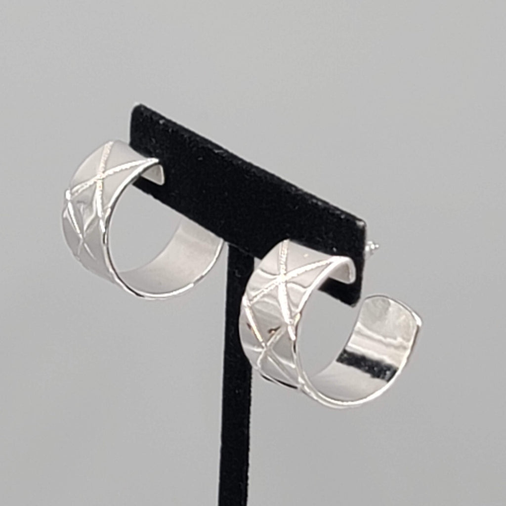 Wide Hoop Pierced Earrings Silver tone Hoops 7/8" x 1/2"
