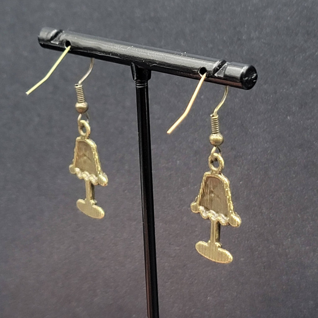 Lamp Pierced Earrings Bronze tone Embossed Dangle 1"