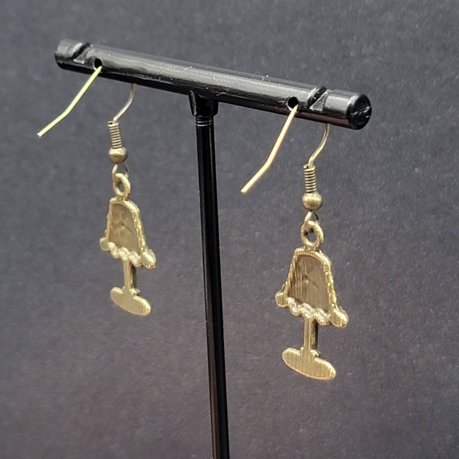 Lamp Pierced Earrings Bronze tone Embossed Dangle 1"