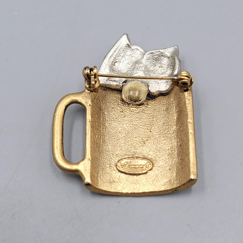 Vintage Danecraft Kitty Cat Coffee Mug Brooch 1.75"