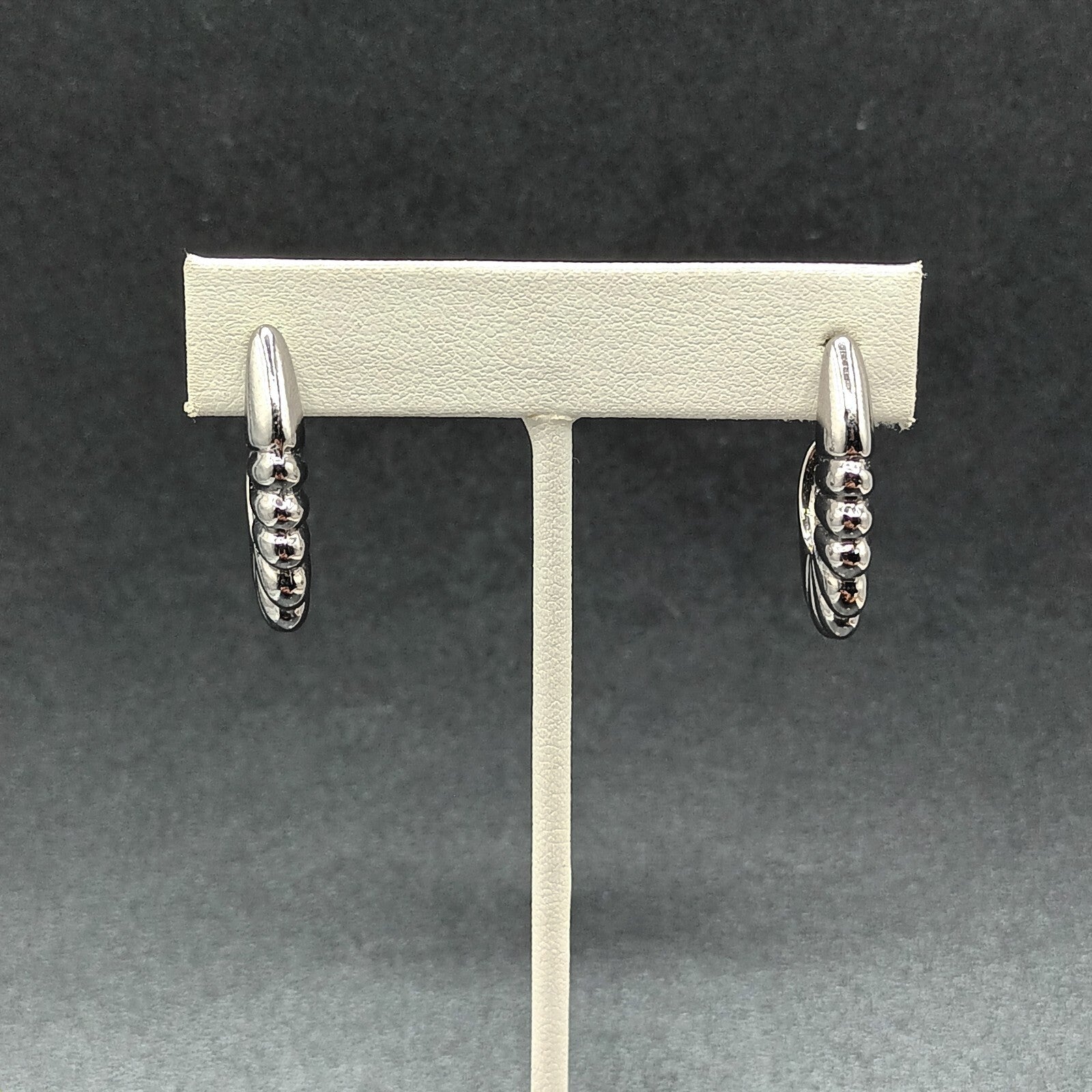Vintage Pierced Earrings Silver tone Scalloped Open Oblong Hoop Drop 1 1/4"
